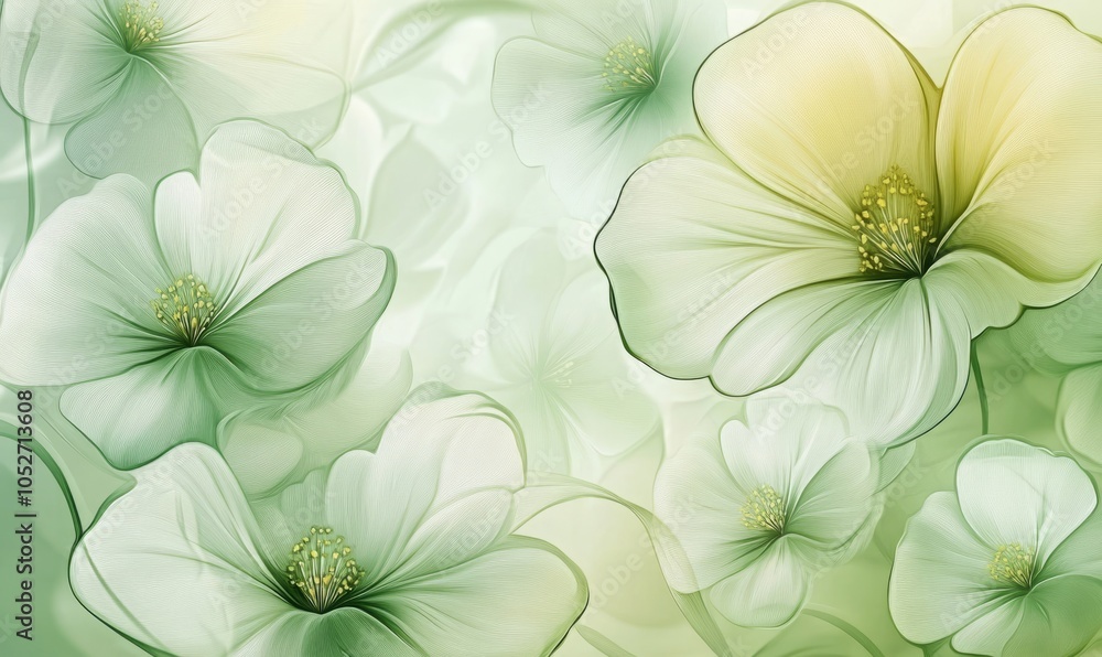 Obraz premium Background of illustrated light green Flowers. Creative Wallpaper