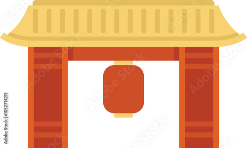 Traditional japanese or chinese gate with red lantern hanging representing asian culture and architecture