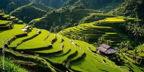 Overhead view of rice terraces in Asia.
