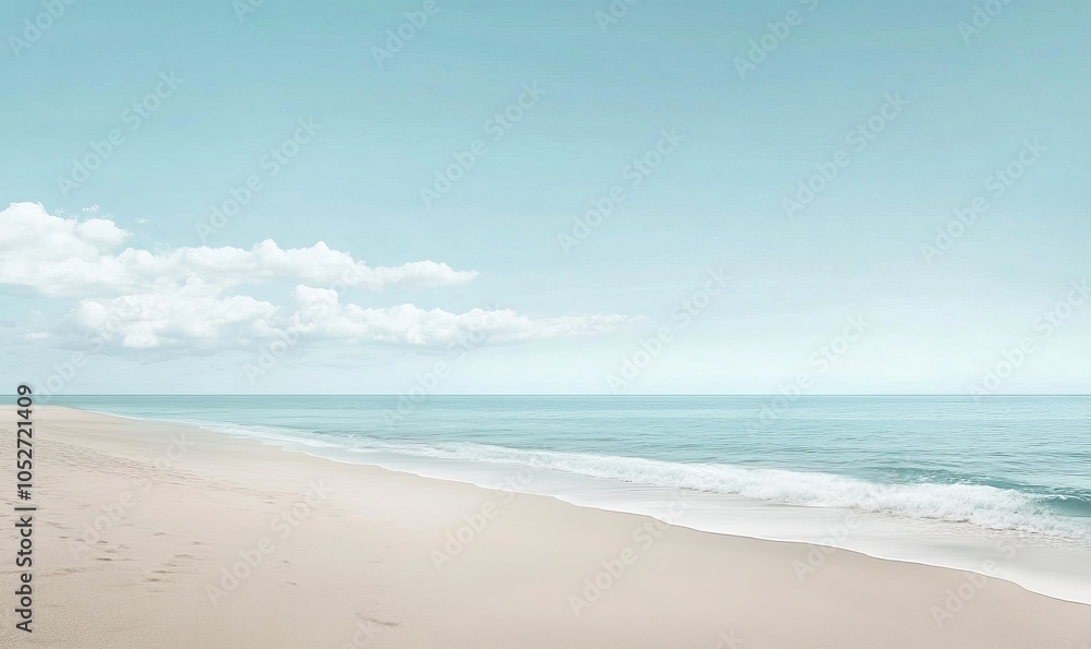 Desolate beach with clear blue sky and serene waters Smooth sand horizon and parallel calm sea Desolate beach with clear blue sky and serene waters Smooth sand horizon and parallel calm sea