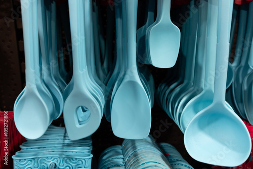 Pattern made from cooking utensil set. Silicone kitchen photo