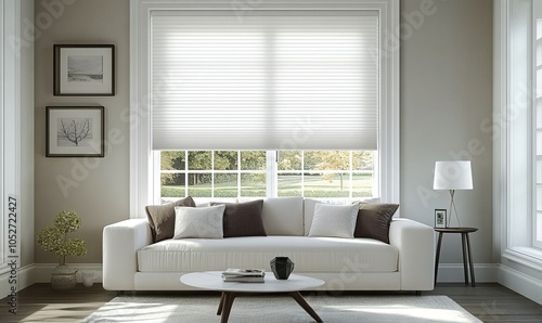 Extra large pleated blinds in white, featuring a 50mm fold, showcased in the window opening. Contemporary top down bottom up privacy shades for apartment windows