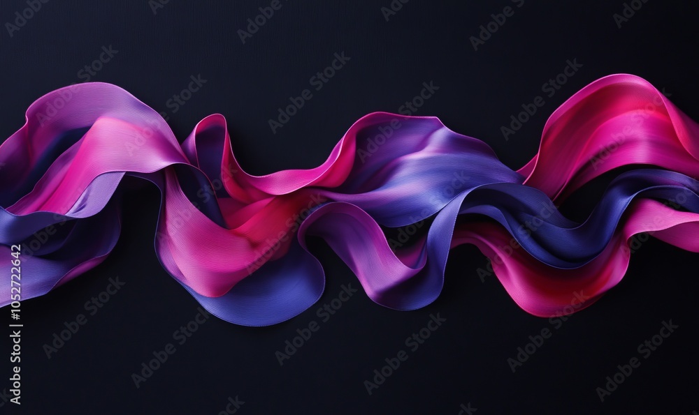 Elegant ink ribbons in vivid purple and pink gracefully flow across a matte black backdrop, creating a striking visual contrast Elegant ink ribbons in vivid purple and pink gracefully flow across a matte black backdrop, creating a striking visual contrast