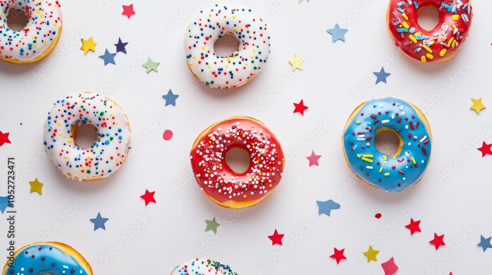 Colorful Donuts with Sprinkles on White Background Colorful Donuts with Sprinkles on White Background