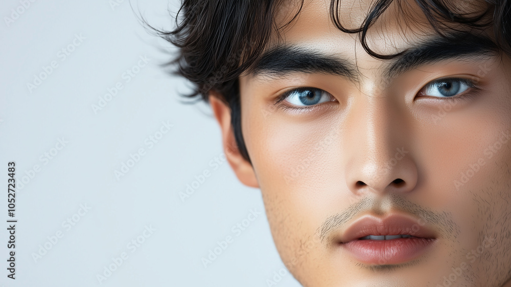 Fototapeta premium Young asian man her clean face with fresh healthy skin 