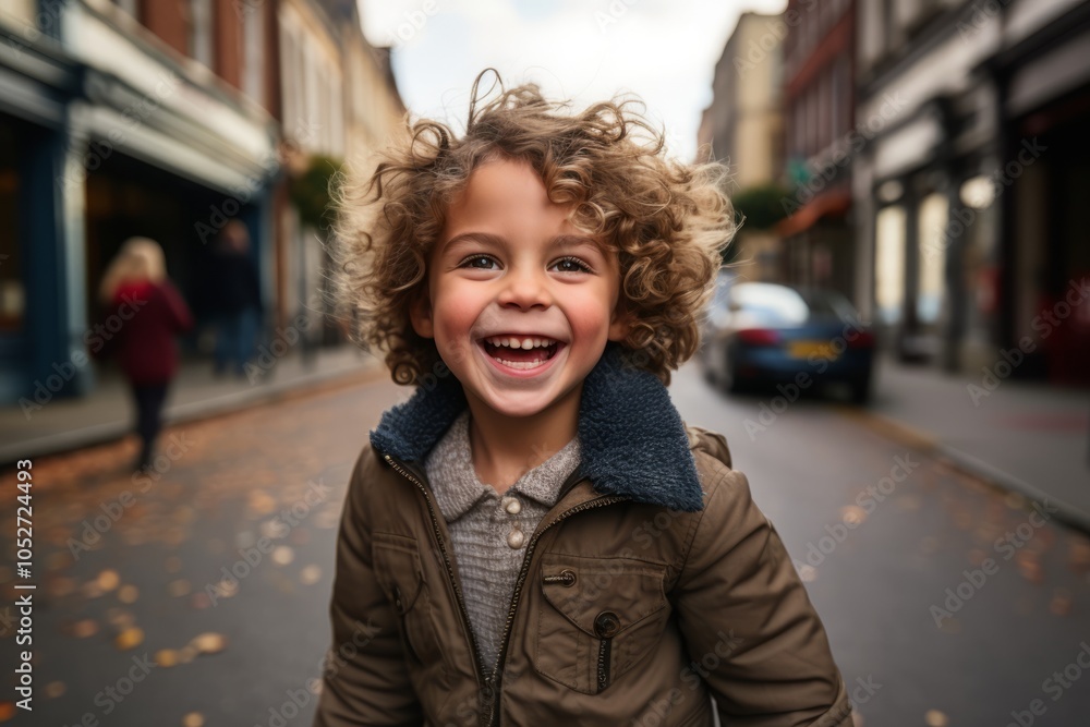 Portrait of a cute little boy with curly hair in the city Portrait of a cute little boy with curly hair in the city