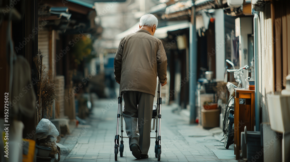 Obraz premium Senior Citizen in Wheelchair: Embracing Independence, Resilience, and Dignity in Daily Life with Supportive Mobility and Positive Aging Vibes