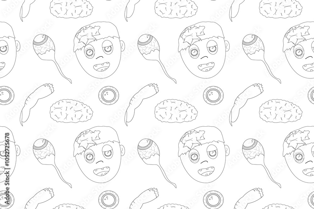 A spooky Halloween-themed coloring page with zombie heads, brains, eyeballs, and severed limbs. Great for fun and creepy activities. A spooky Halloween-themed coloring page with zombie heads, brains, eyeballs, and severed limbs. Great for fun and creepy activities.