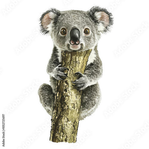 Adorable Koala Bear Hugging Tree Trunk photo