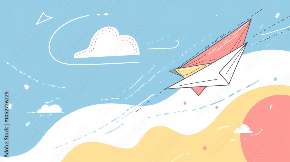 Colorful Paper Plane Flying in a Bright Sky Colorful Paper Plane Flying in a Bright Sky