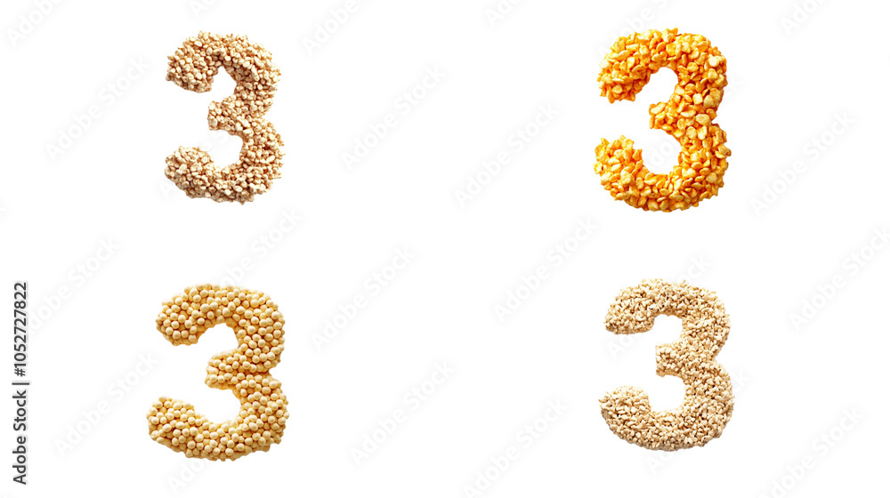 Sesame Seed Number Three in Four Variations Sesame Seed Number Three in Four Variations