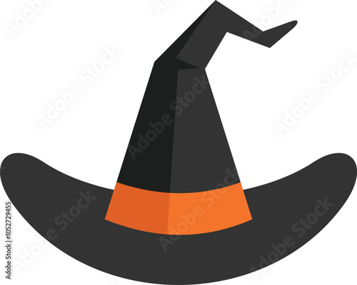 Black witch hat with orange band for halloween costume party celebrating halloween holiday