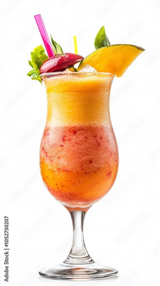 Tropical Fruit Cocktail in a Tall Glass with Garnishes Tropical Fruit Cocktail in a Tall Glass with Garnishes