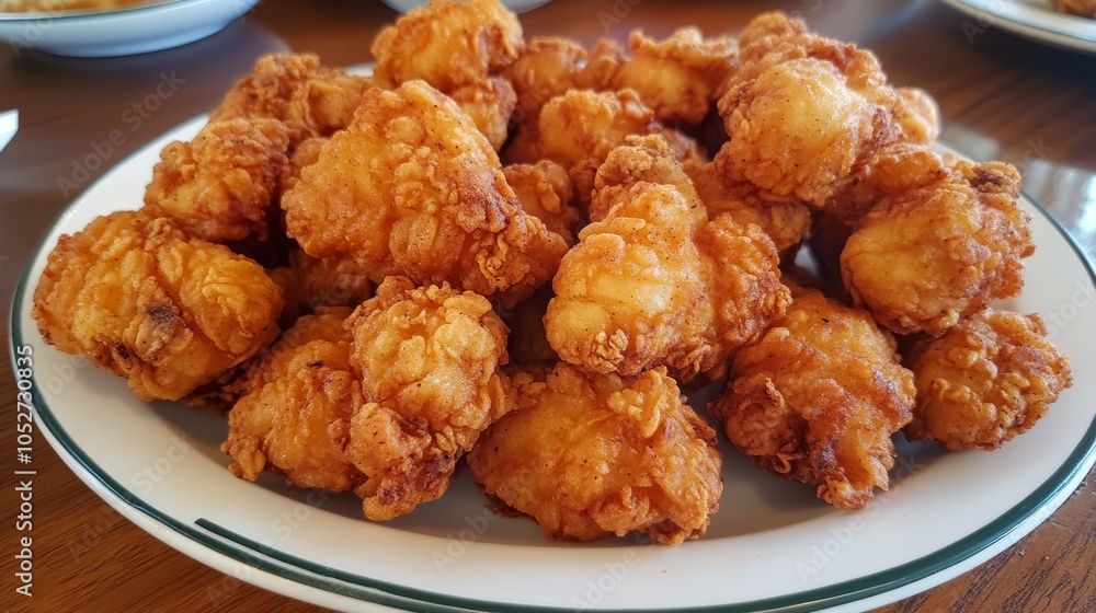 Crispy Golden Fried Chicken Bites Served on a Plate Crispy Golden Fried Chicken Bites Served on a Plate