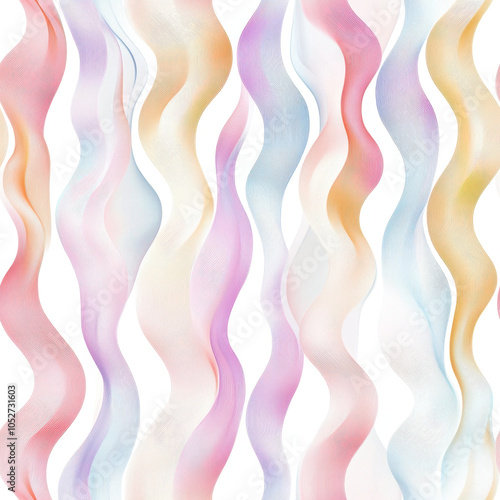 seamless tile pattern featuring flowing, abstract pastel rainbows combined with soft, cloud-like shapes.