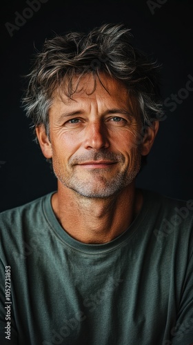 Portrait of a Middle-Aged Man with Graying Hair and a Slight Smile