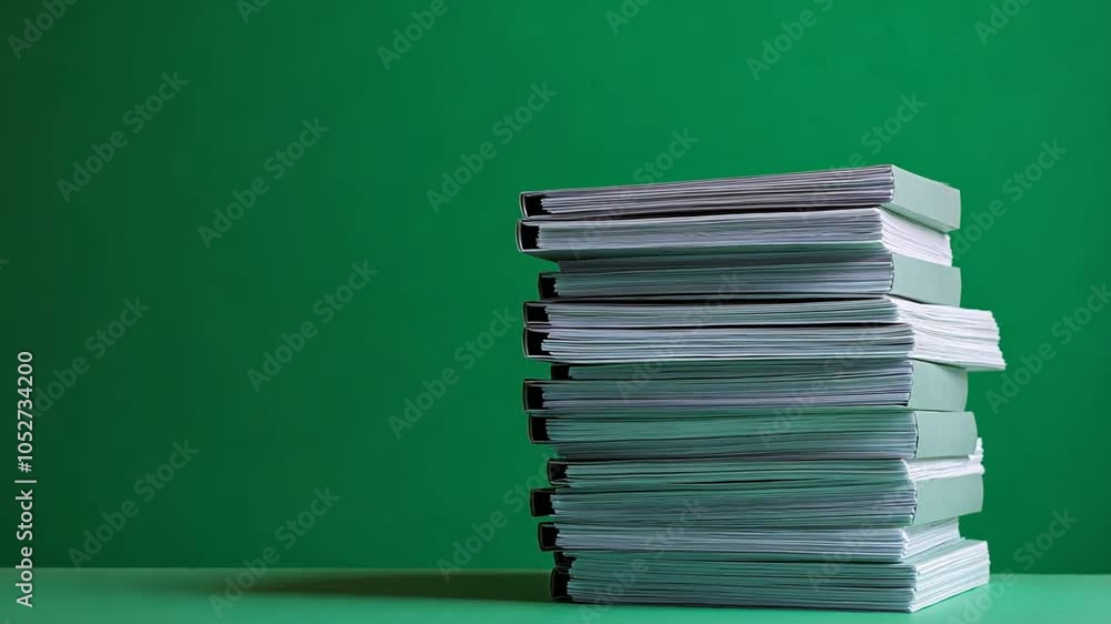 Stack of Books on Green Background: A high-angle view of a stack of bound books on a green background. The books are stacked neatly, suggesting a sense of order and knowledge. Stack of Books on Green Background: A high-angle view of a stack of bound books on a green background. The books are stacked neatly, suggesting a sense of order and knowledge.