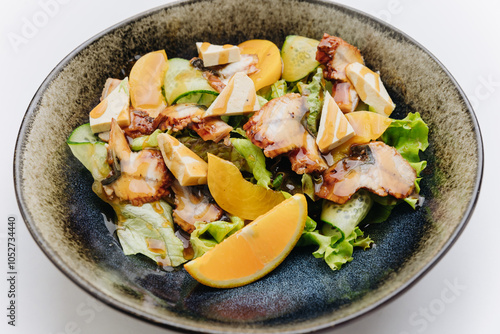 Eel salad with citrus and tofu, a fusion of flavors for gourmet dining and healthy eating photo