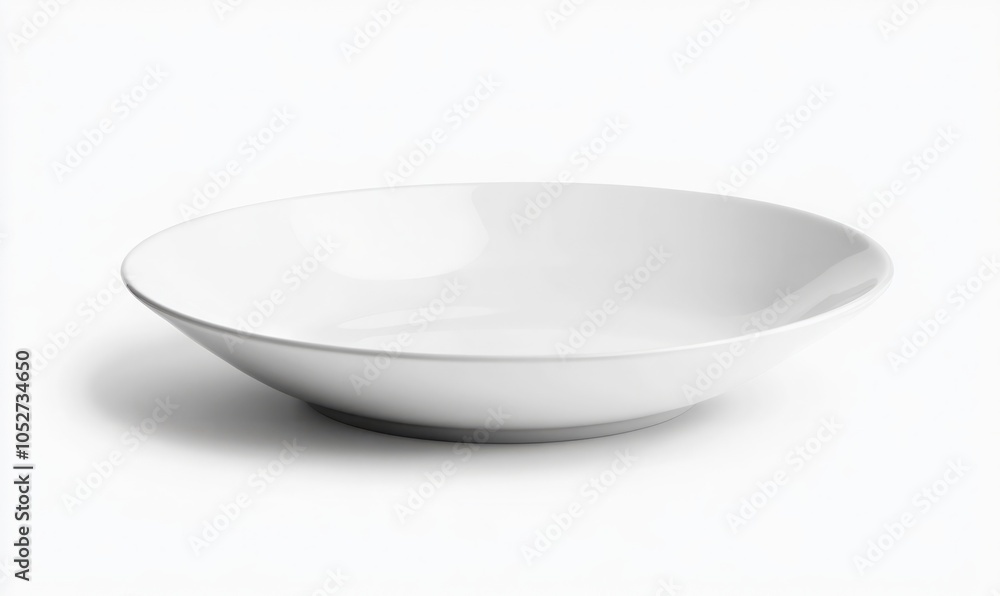 An isolated white background showcases a plate displaying an empty dish An isolated white background showcases a plate displaying an empty dish