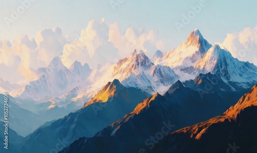 alpine mountains in oil paints