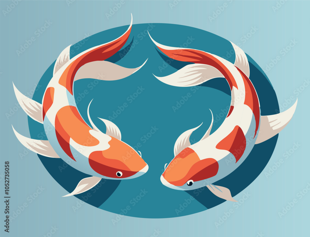 Naklejka premium Two beautiful koi fishes forming a circle with their bodies, representing the traditional asian concept of yin and yang, perfect for projects related to asian culture and spirituality