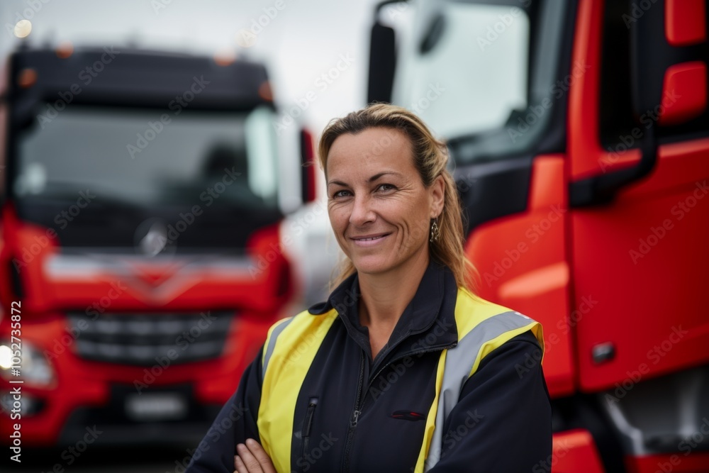 Portrait of a confident body positive Caucasian female truck driver Portrait of a confident body positive Caucasian female truck driver