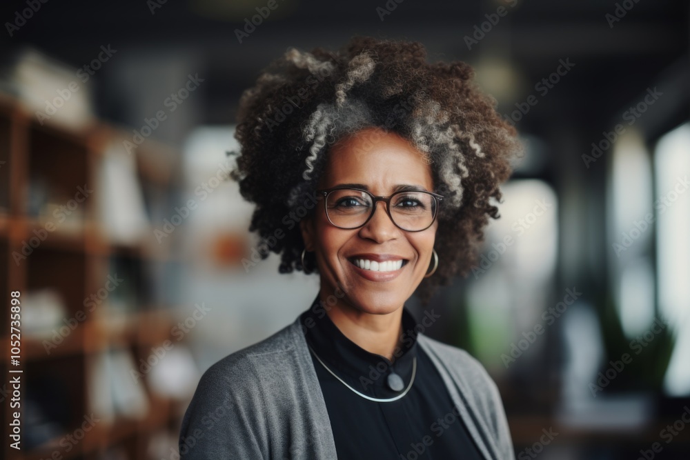Portrait of a smiling senior African American businesswoman in modern office Portrait of a smiling senior African American businesswoman in modern office