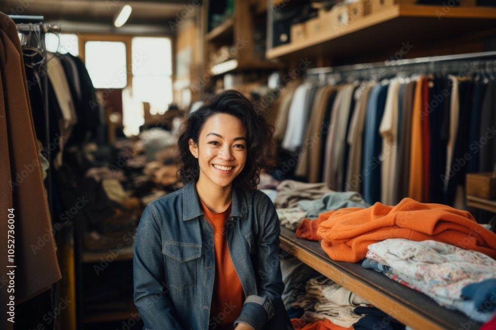 Portrait of a smiling Asian woman owner of second hand shop Portrait of a smiling Asian woman owner of second hand shop