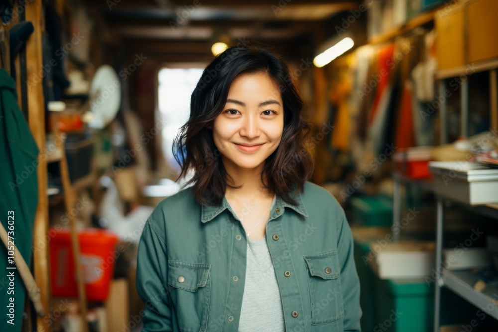 Portrait of a smiling Asian woman owner of second hand shop Portrait of a smiling Asian woman owner of second hand shop