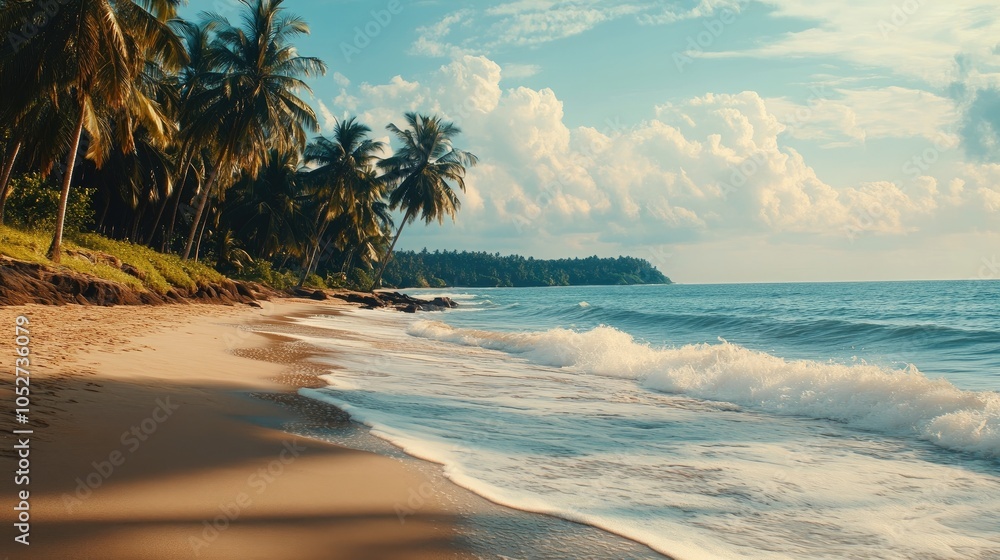 A beautiful beach scene at Bekal, with soft waves lapping against the golden sands and palm trees swaying in the breeze. A beautiful beach scene at Bekal, with soft waves lapping against the golden sands and palm trees swaying in the breeze.