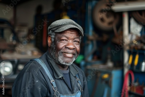 Portrait of a smiling middle aged African American car mechanic