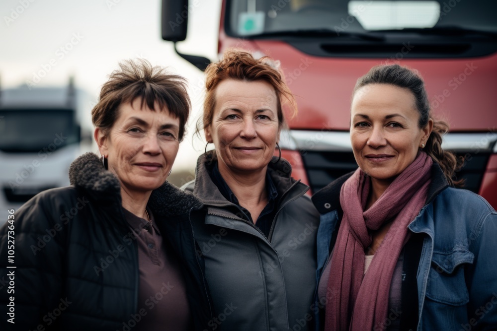 Fototapeta premium Group portrait of diverse female truck drivers