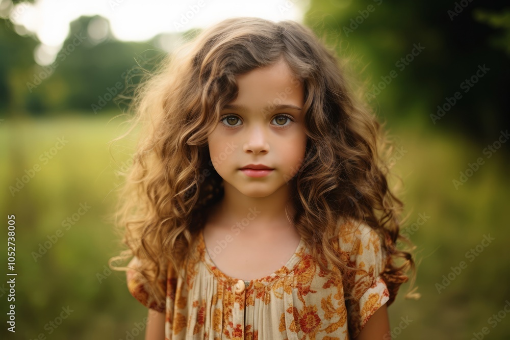 Portrait of a beautiful little girl with curly hair in the field Portrait of a beautiful little girl with curly hair in the field