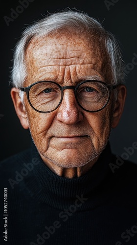 Close-up Portrait of an Elderly Man with Gray Hair and Glasses