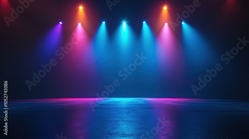 Theater stage light background with spotlight illuminated the stage, Empty stage with bright colors backdrop decoration, Generative Ai 