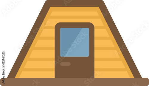 Simple and colorful icon of a wooden camping tent for a glamping trip