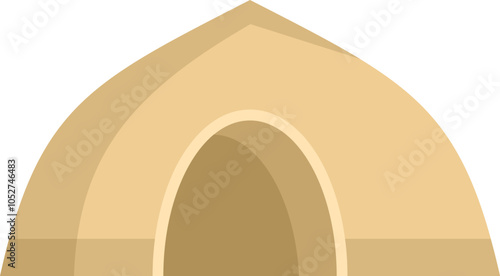 Simple, beige camping tent is standing in the middle of nowhere