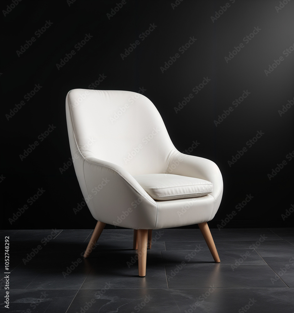 Modern Armchair Design: Wood and Fabric Fusion in a Dark Setting