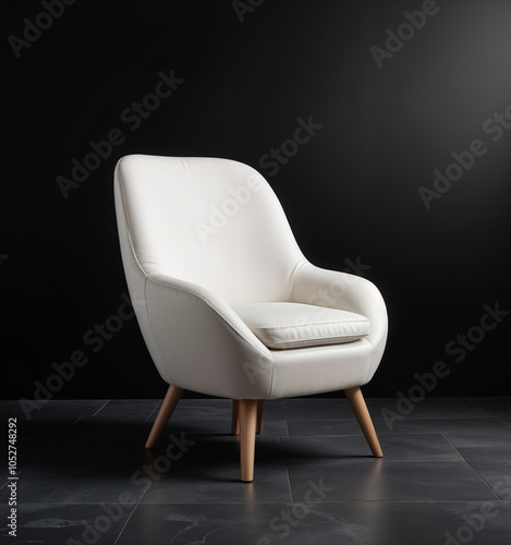 Modern Armchair Design: Wood and Fabric Fusion in a Dark Setting