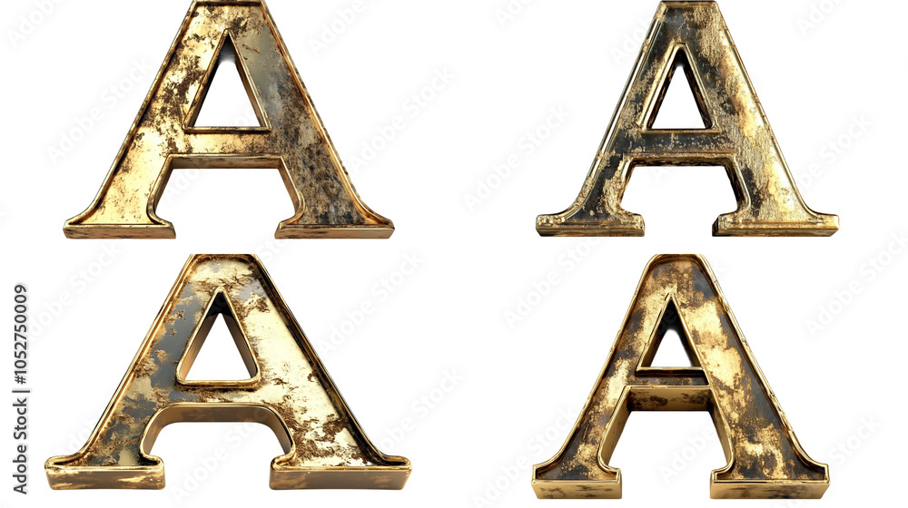 Golden Letter A with Worn Texture 3D Render Golden Letter A with Worn Texture 3D Render