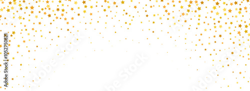 Falling down golden star confetti background. Splattered gold dotted glitter pattern. Yellow, orange, golden dot wallpaper. Christmas, New Year, birthday or wedding celebration party backdrop. Vector