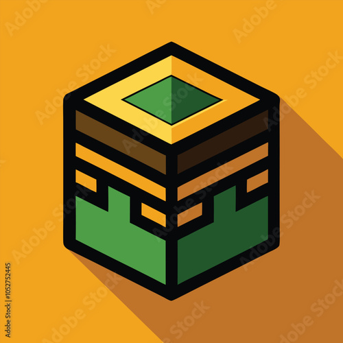A colorful illustration of the Kaaba, a cubical structure in Mecca, Saudi Arabia.