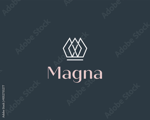 Abstract crown geometric logo. Luxury boutique beauty salon jewelry sign. Queen king symbol. Vector illustration.