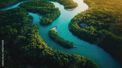 Aerial shot of winding river pathways, capturing the untouched beauty and complexity of pristine landscapes