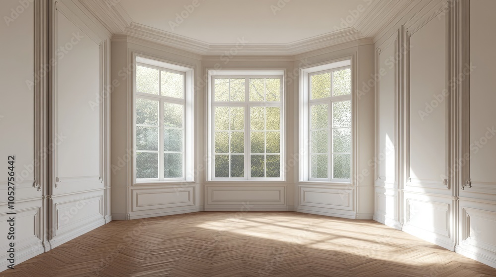 Fototapeta premium Bright and Empty Modern Room with Large Windows