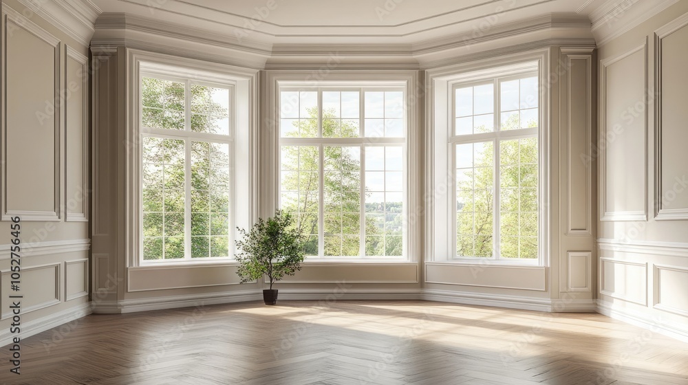 Fototapeta premium Bright and Spacious Living Room with Large Windows