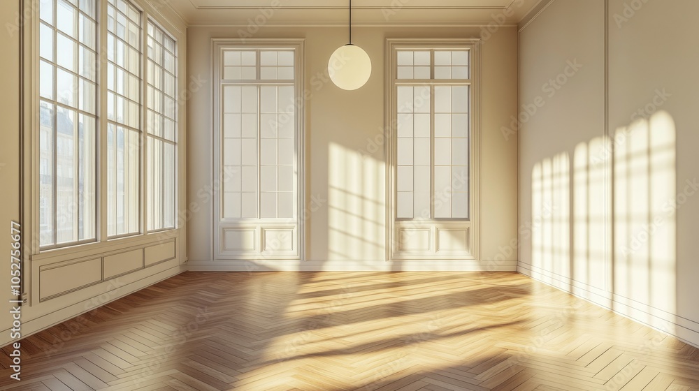 Obraz premium Bright and Spacious Empty Room with Wooden Floor