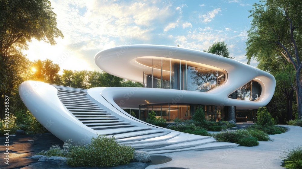 Naklejka premium A futuristic home design featuring solar shading devices and energy-efficient