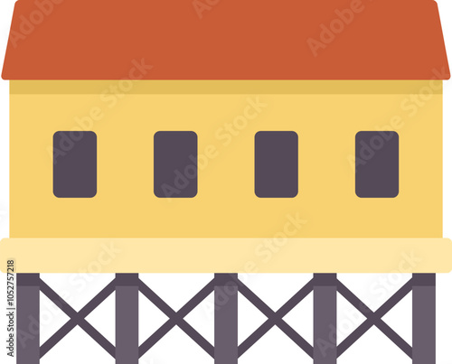 Simple vector illustration featuring a stilt house standing on wooden stilts