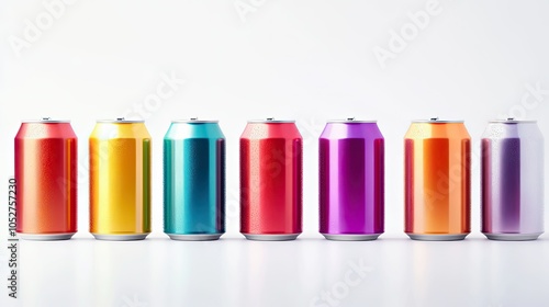 Colorful Soda Cans in a Row on White Background